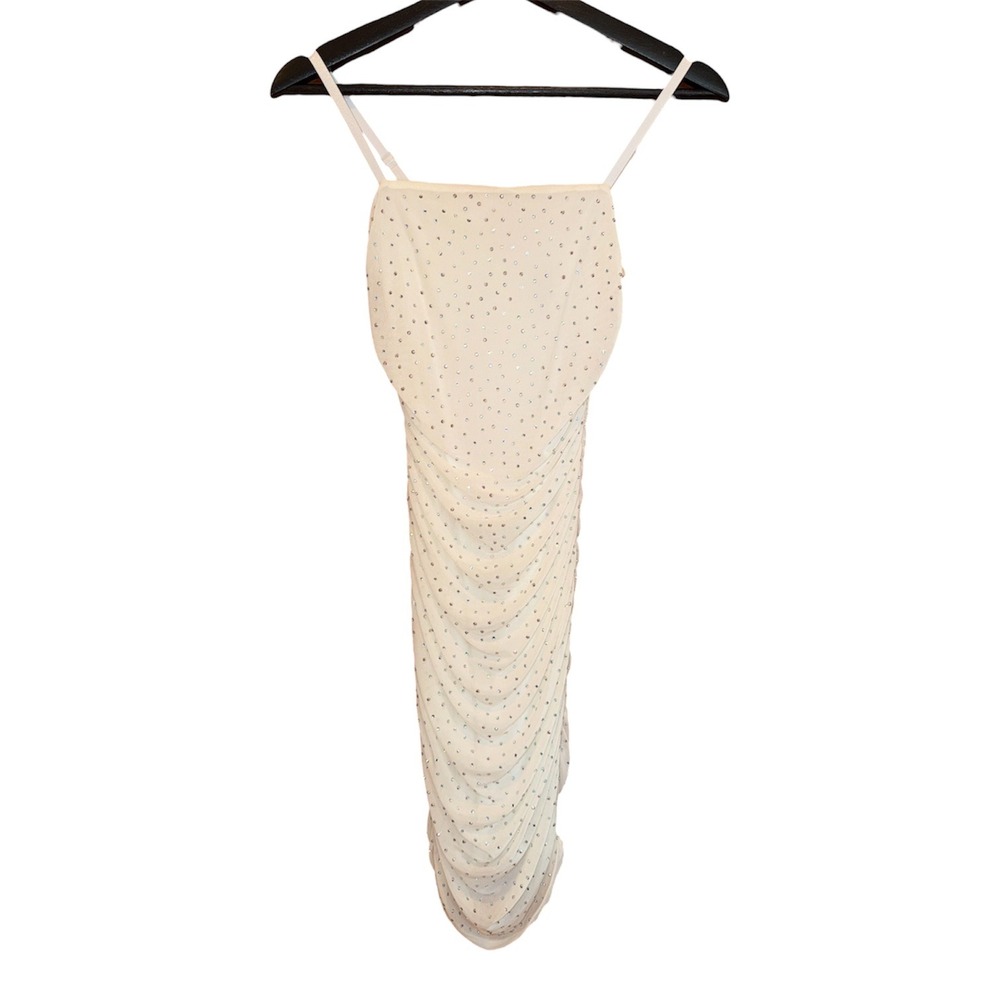 Windsor Cream Rhinestone Ruched Bodycon Mini Dress Small Party Club
